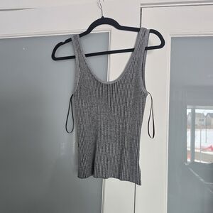 bebe Ribbed Scoop Tank Top - Gray Heather